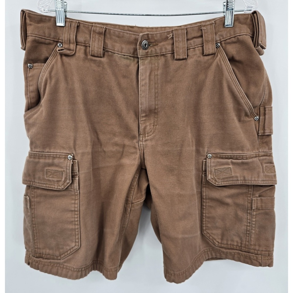 Duluth Trading Co Utility Cargo Carpenter Shorts Mens 38Tan Heavy Canvas